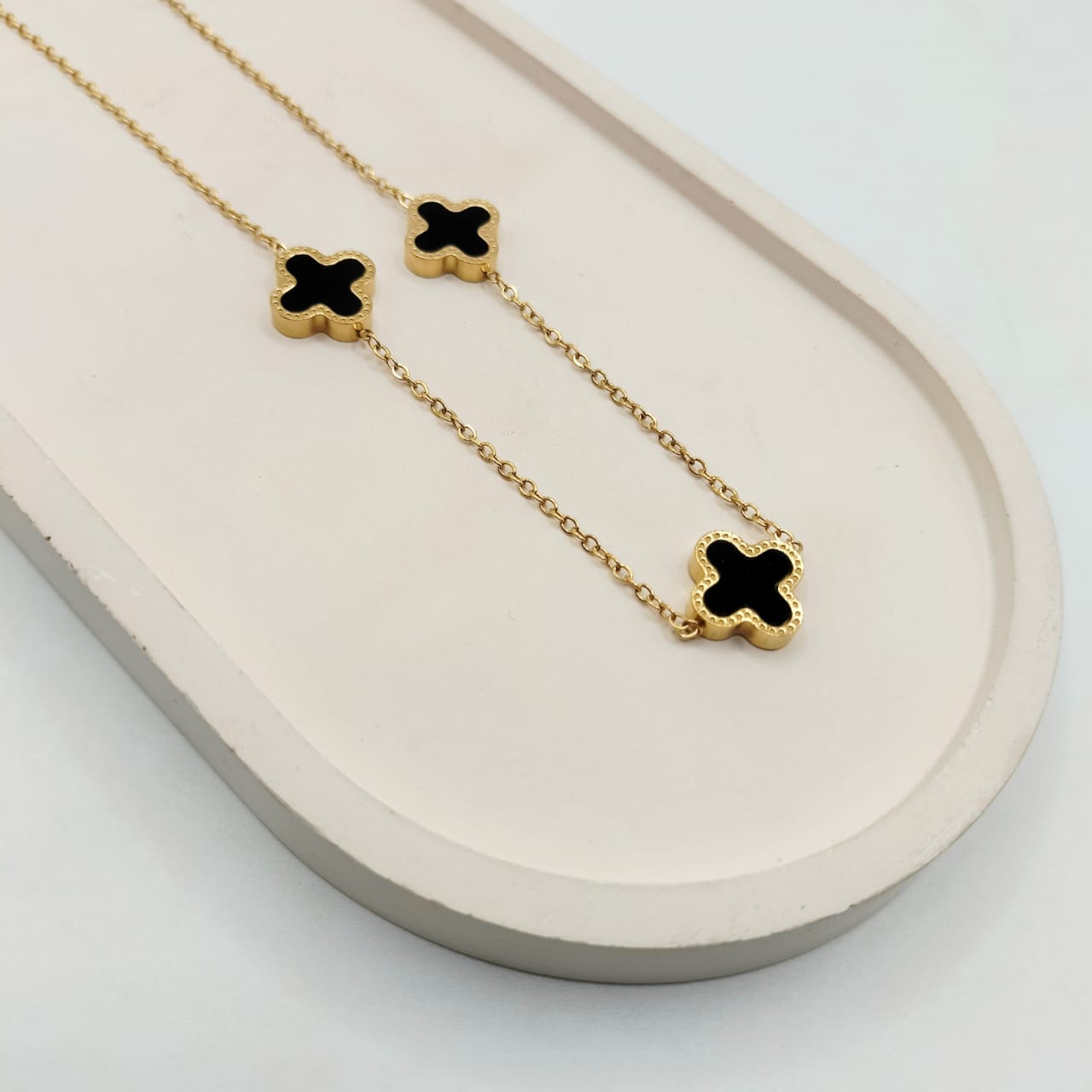 White & Black Double Sided Clover Necklace