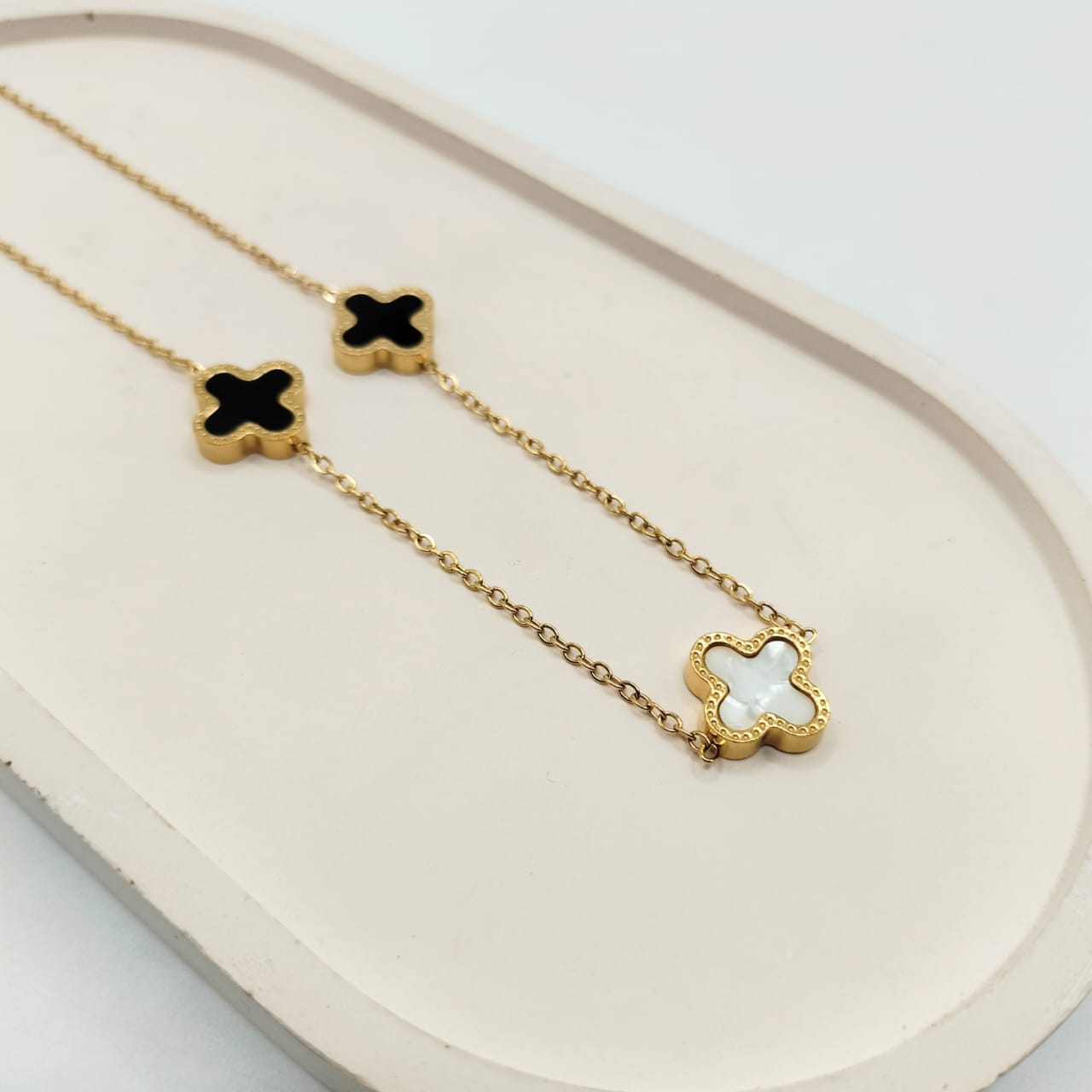 White & Black Double Sided Clover Necklace