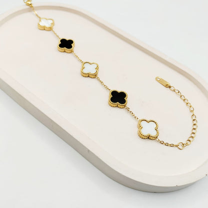 White & Black Double Sided Clover Bracelet