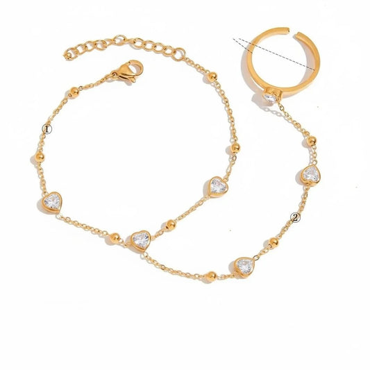 Heart Diamond Bracelet + Adjustable Ring