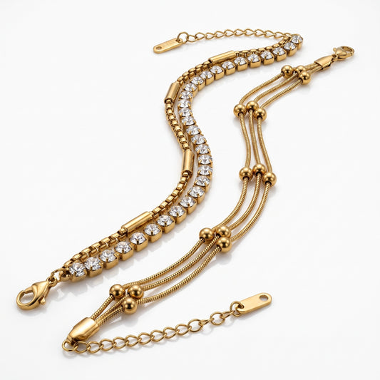Triple Layer Beaded & Crystal Tennis Bracelet Combo