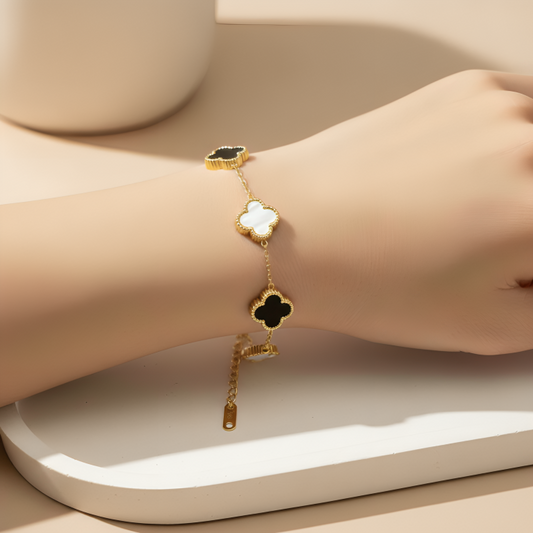 White & Black Double Sided Clover Bracelet