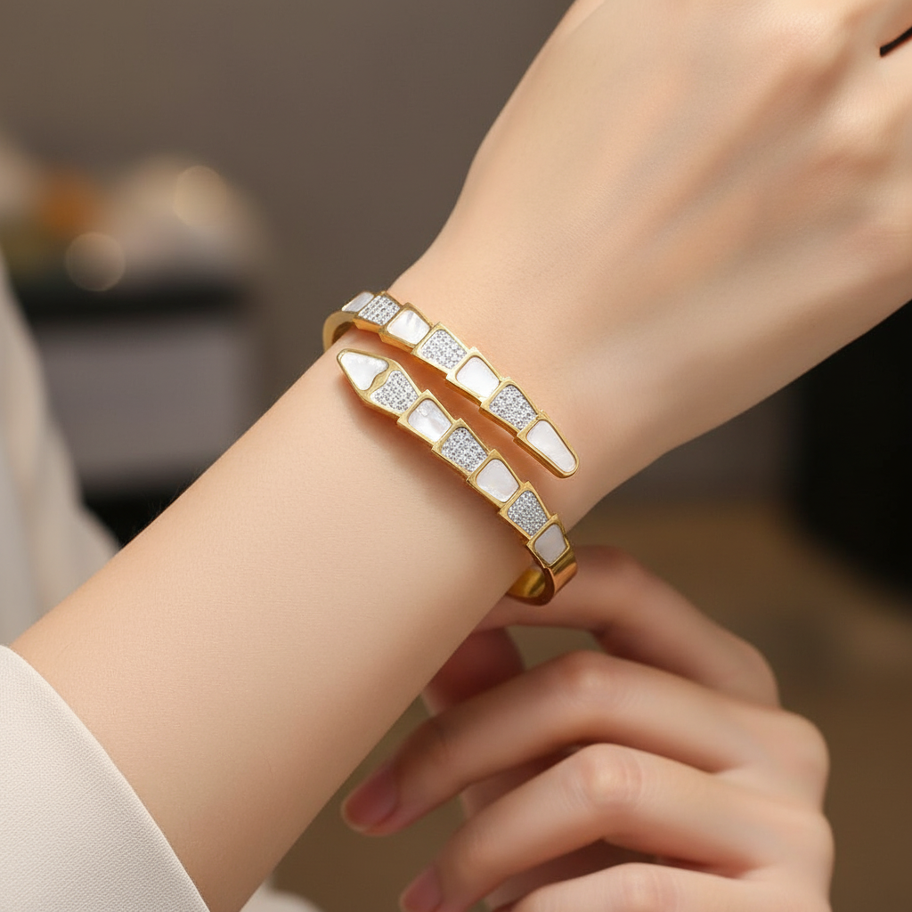 ZIRCON CUFF STAINLESS STEEL BANGLE