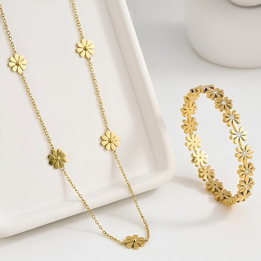 Set of Flower Bangle and Necklace