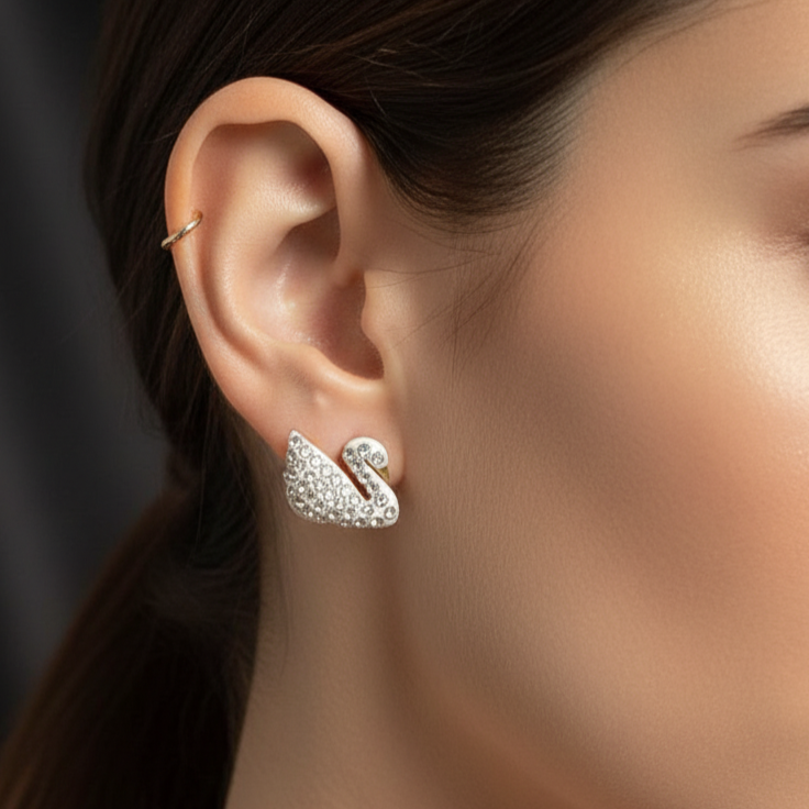 SILVER SWAN STUD EARRINGS