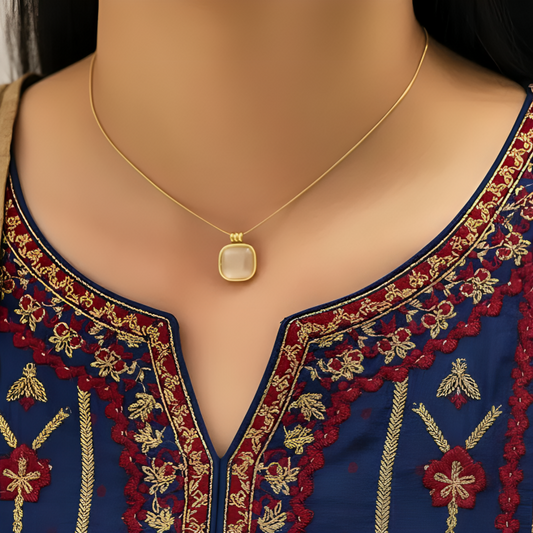 Square Stone Necklace - Stainless Steel