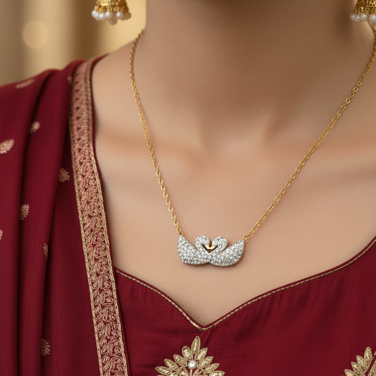 ELEGANT DOUBLE WHITE SWAN NECKLACE
