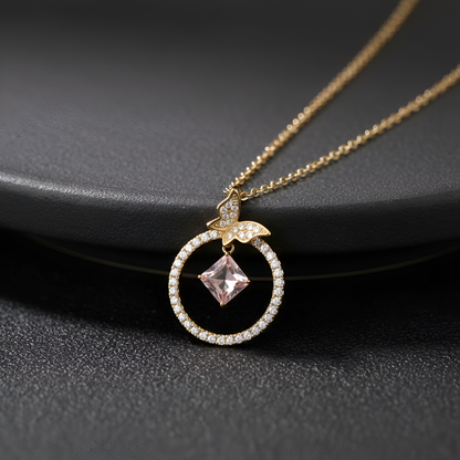 Pink Crystal Butterfly Necklace