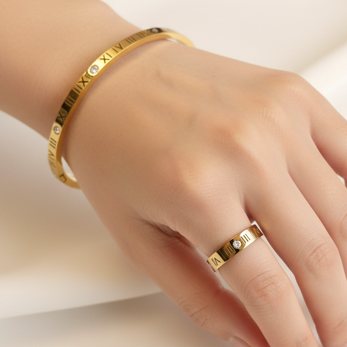 ROMAN NUMERAL BANGLE + RING SET