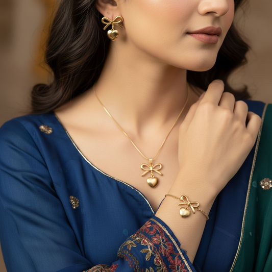 Bow Heart Pendant Set