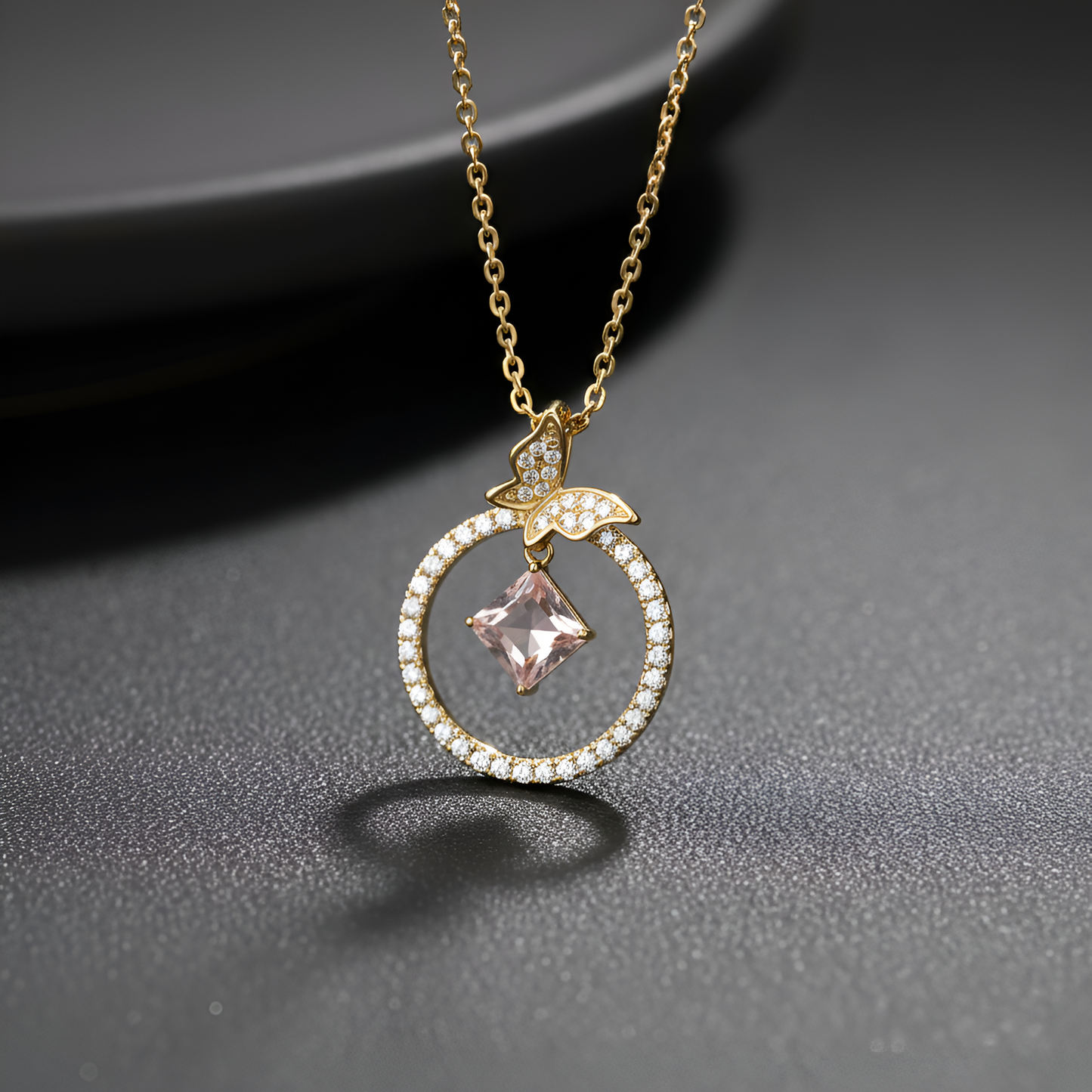 Pink Crystal Butterfly Necklace