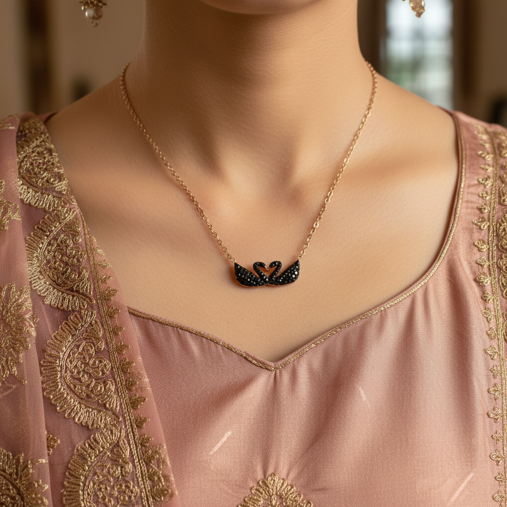 ELEGANT DOUBLE BLACK SWAN NECKLACE