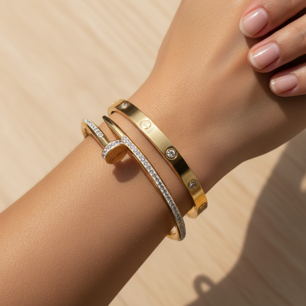 Diamond Nail And Love Bangle Set