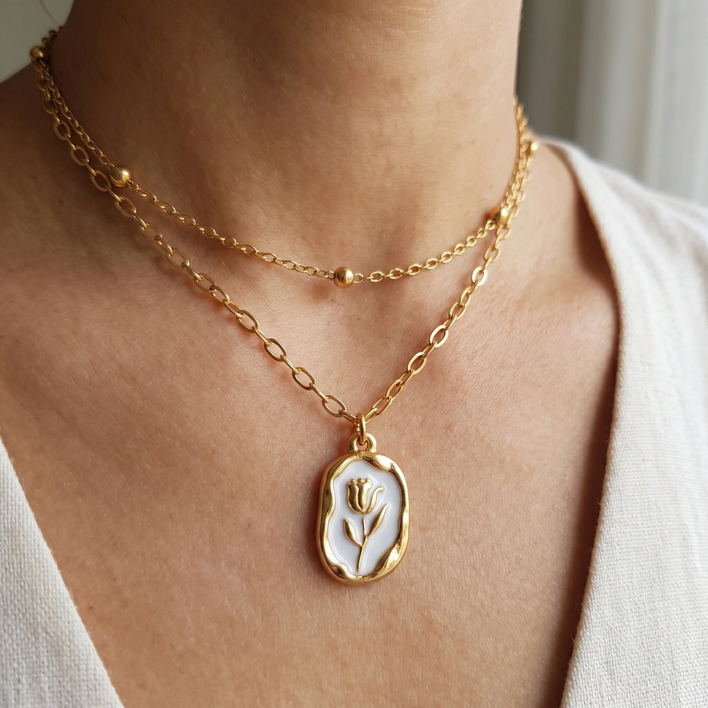 Vintage Rose Necklace - Stainless Steel