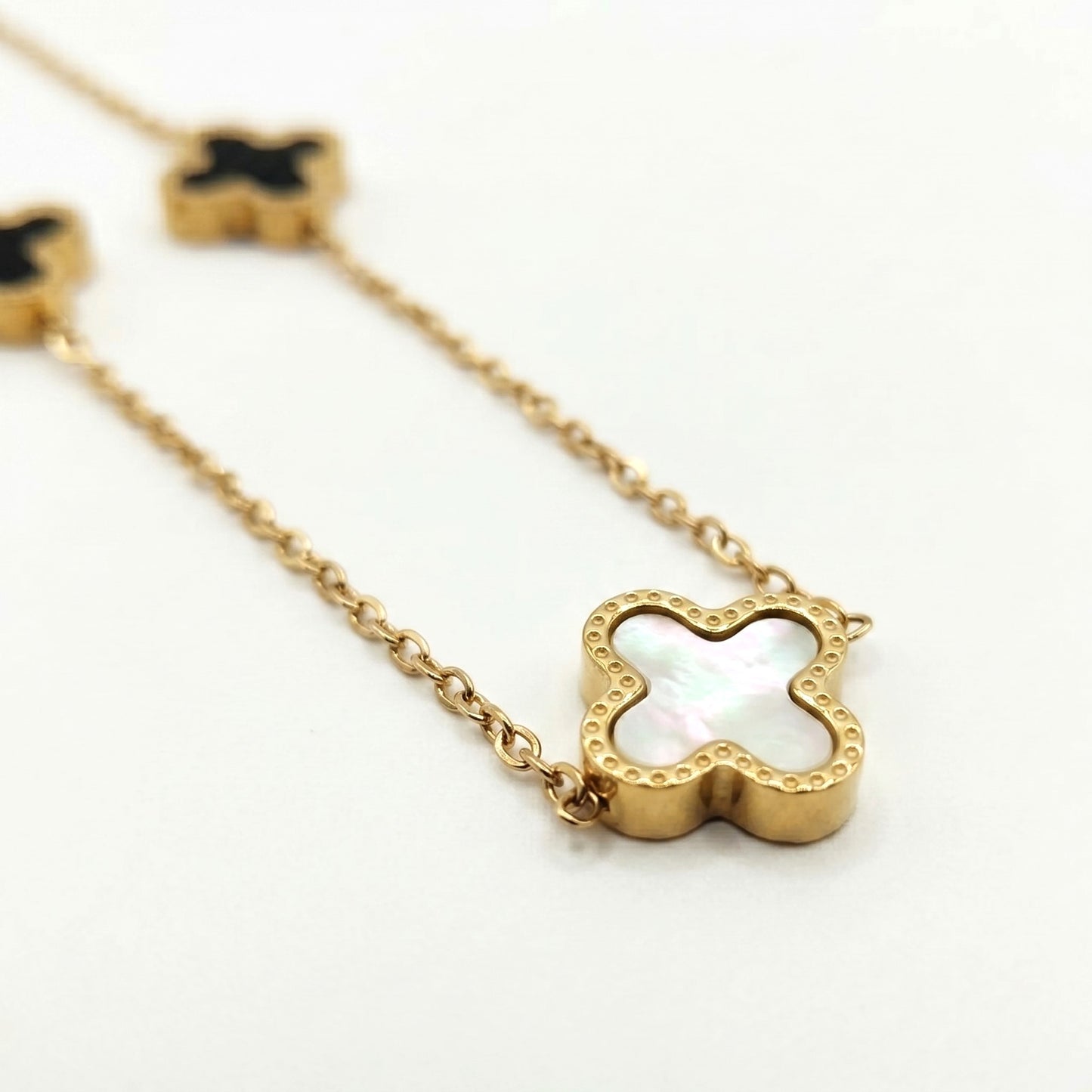 White & Black Double Sided Clover Necklace