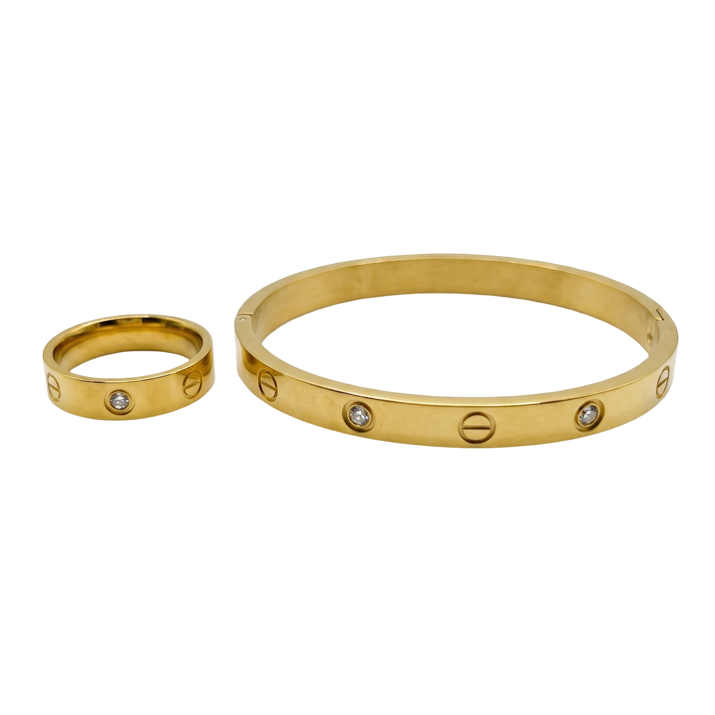 Stainless Steel Diamond Bangle with Ring