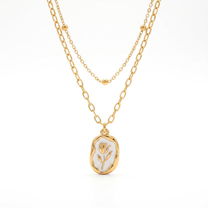 Vintage Rose Necklace - Stainless Steel