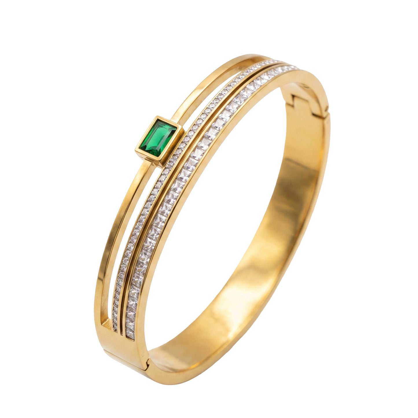 Green Rhinestone Bangle | Stainless Steel