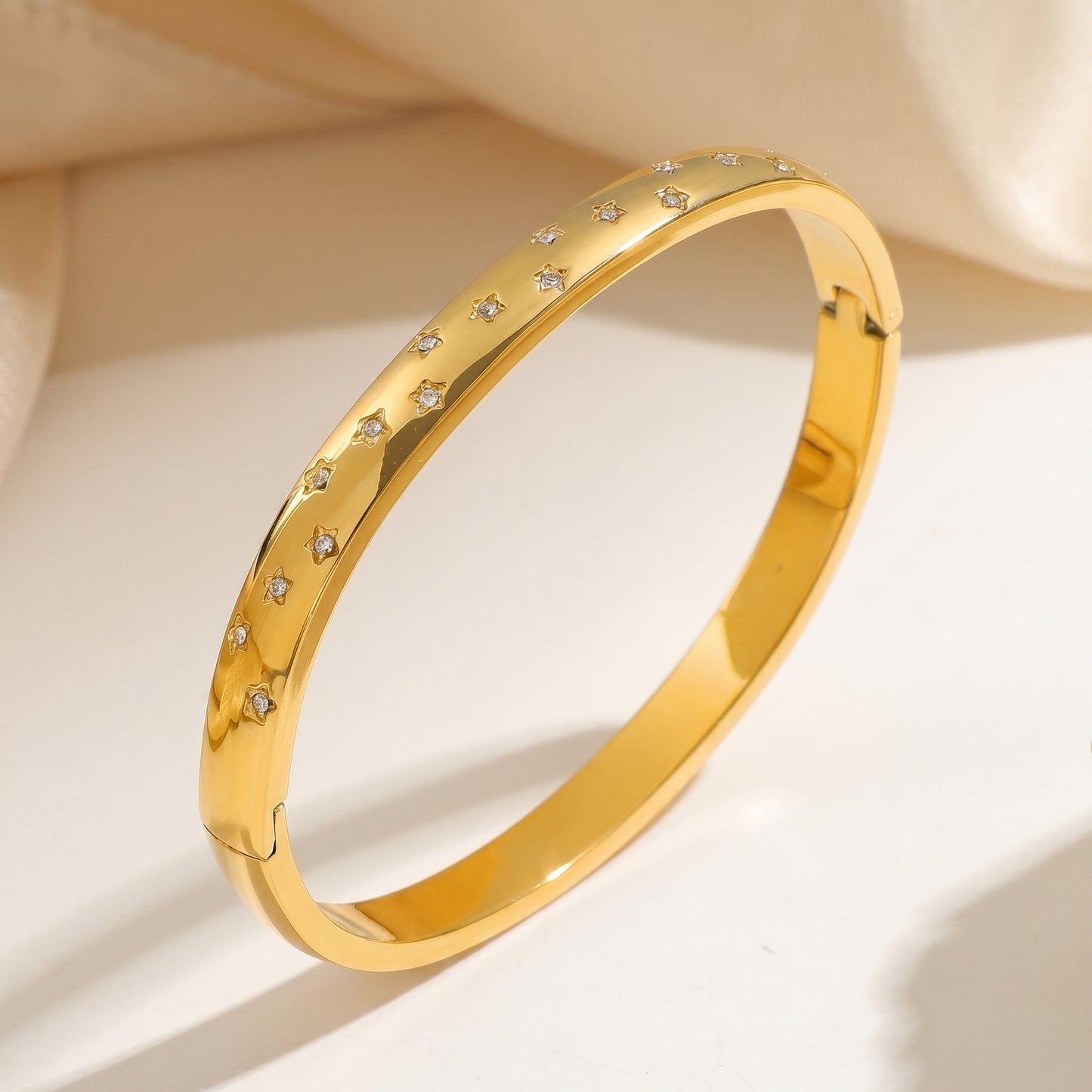 Gold Crystal Star Bangle | Stainless Steel