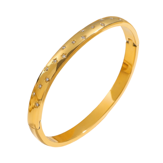 Gold Crystal Star Bangle | Stainless Steel