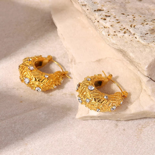 Zircon Crosshatch Hoop Earrings
