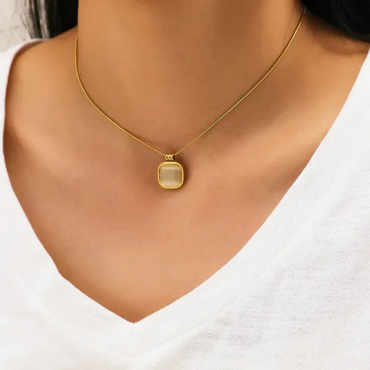 Necklace Stainless Steel Square Stone
