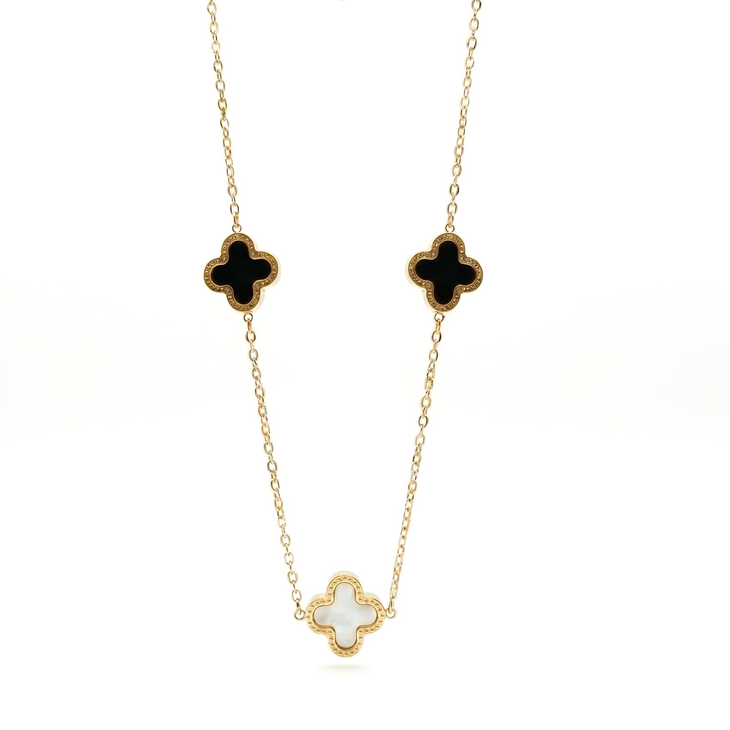 White & Black Double Sided Clover Necklace