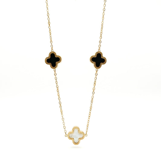 White & Black Double Sided Clover Necklace