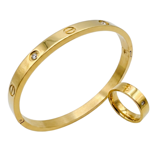 Stainless Steel Diamond Bangle with Ring