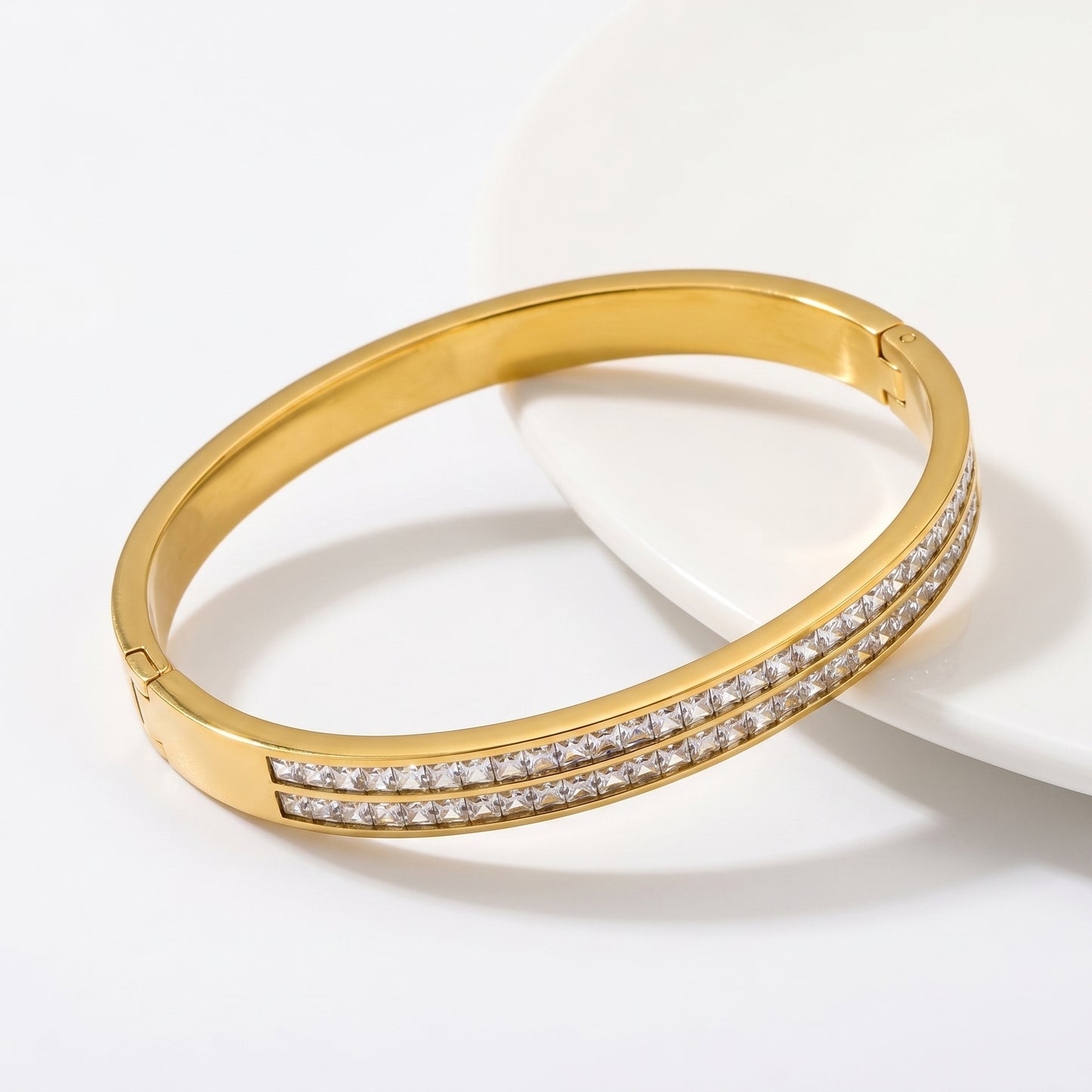 Two-Layer Diamond Engraved Bangle