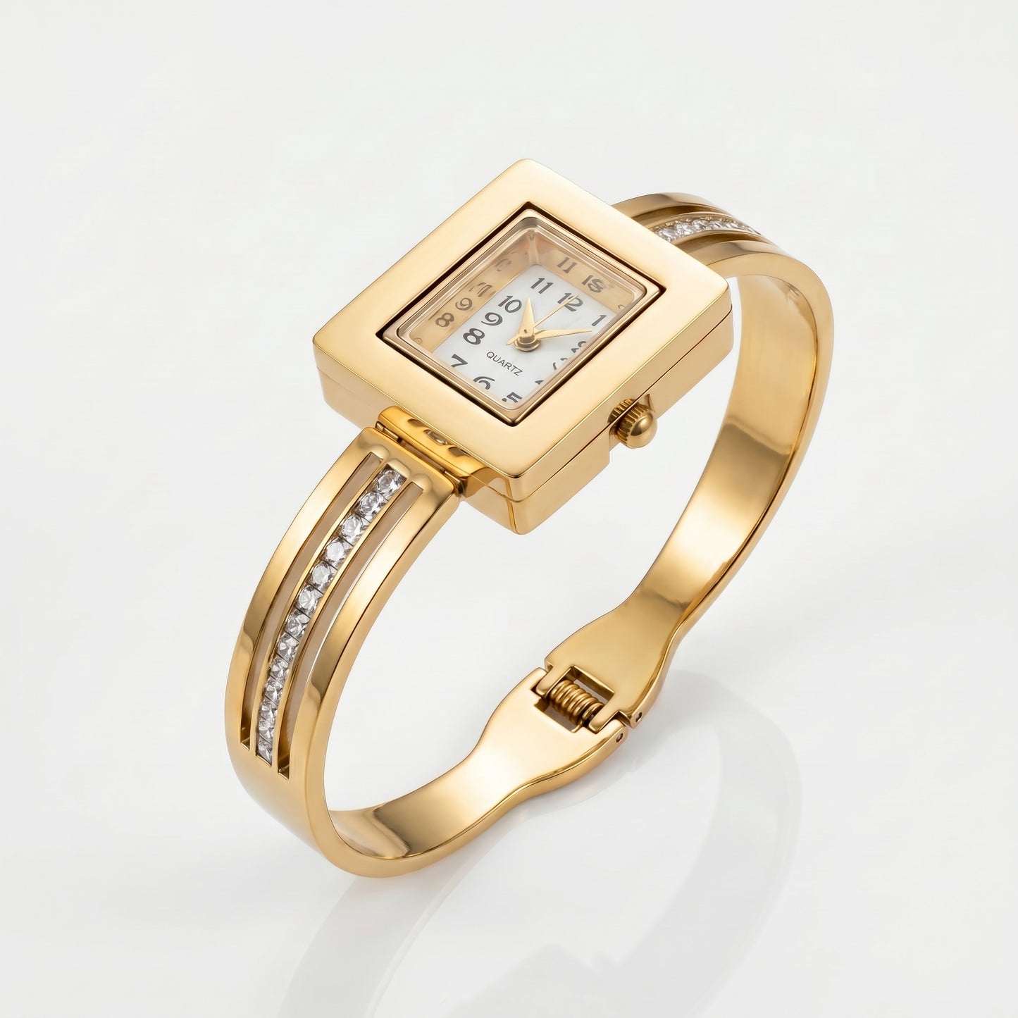 Square Crystal-Inlay Bangle Watch | Stainless Steel
