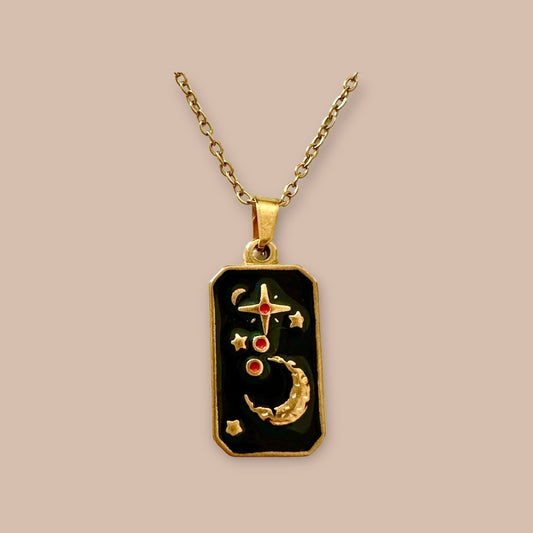 Moon' black tarot card pendant