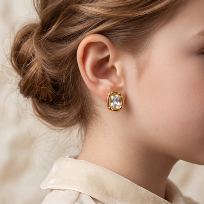 Emerald Cut Bezel Stud Earrings