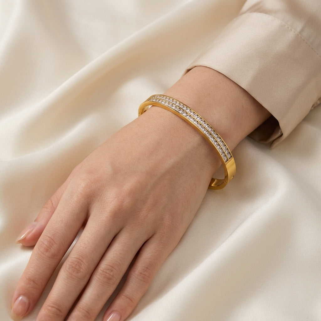 Two-Layer Diamond Engraved Bangle