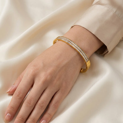 Two-Layer Diamond Engraved Bangle
