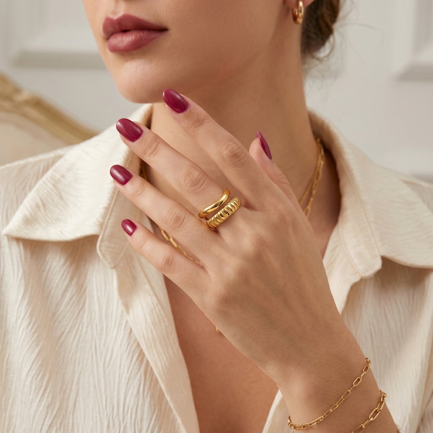 Ribbed Croissant Ring - Adjustable